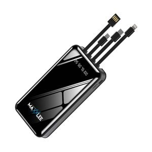Maxxlee 20000mAh Powerbank Built-in 3 Cables High Capacity Battery Charger for Android iPhone Black
