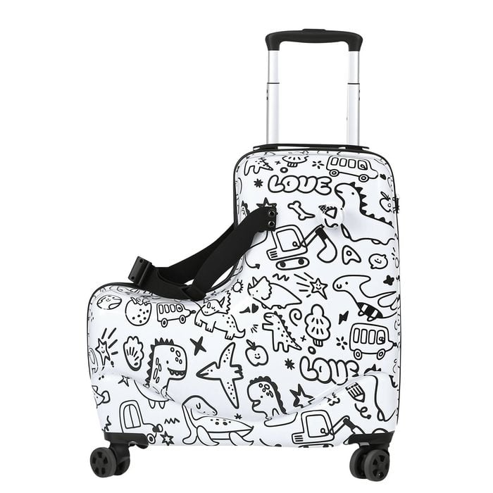 Kids Ride On Luggage with DIY Coloring Durable Lightweight Carry On Travel Suitcase with Spinner Wheels TSA Lock