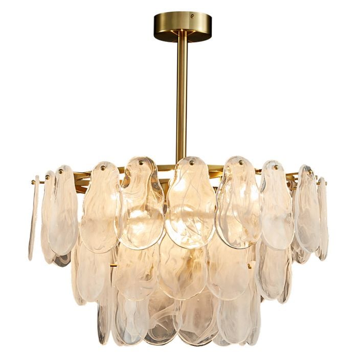 LumenSphere Nuvola 6-Light Round Chandelier - Brushed Gold Finish, Opal Artistic Glass, Iron Frame, G9 Base