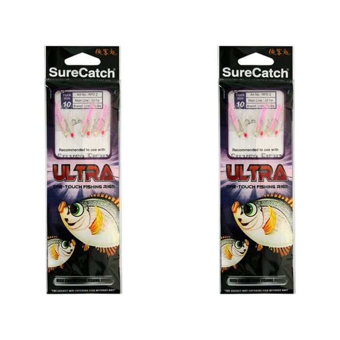 2x Surecatch Ultra Sabiki Rig Bait Rig with White/Pink Tinsel Hook - Size 8