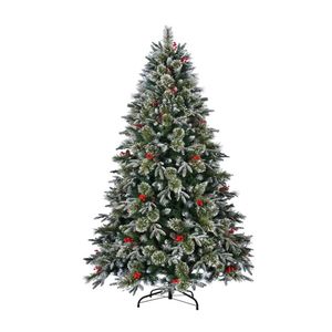 P&P Green White 180cm Christmas Tree with 330 Warm White LEDs, Holly Berries and Pine Cone Set