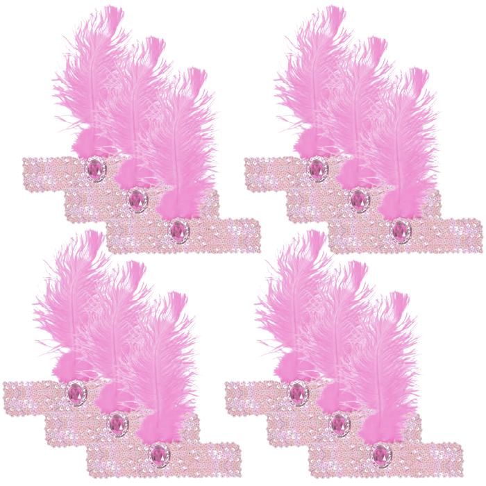 12x 1920s FLAPPER HEADBAND Headpiece Feather Sequin Charleston Gatsby Party BULK Light Pink