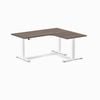 Desky L-Shape Sit to Stand Jarrah Legno Melamine Desk 1600x1400mm - Right Return Height Adjustable White Leg