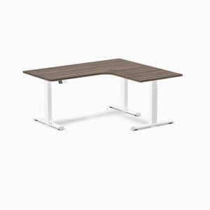 Desky L-Shape Sit to Stand Jarrah Legno Melamine Desk 1600x1400mm - Right Return Height Adjustable White Leg