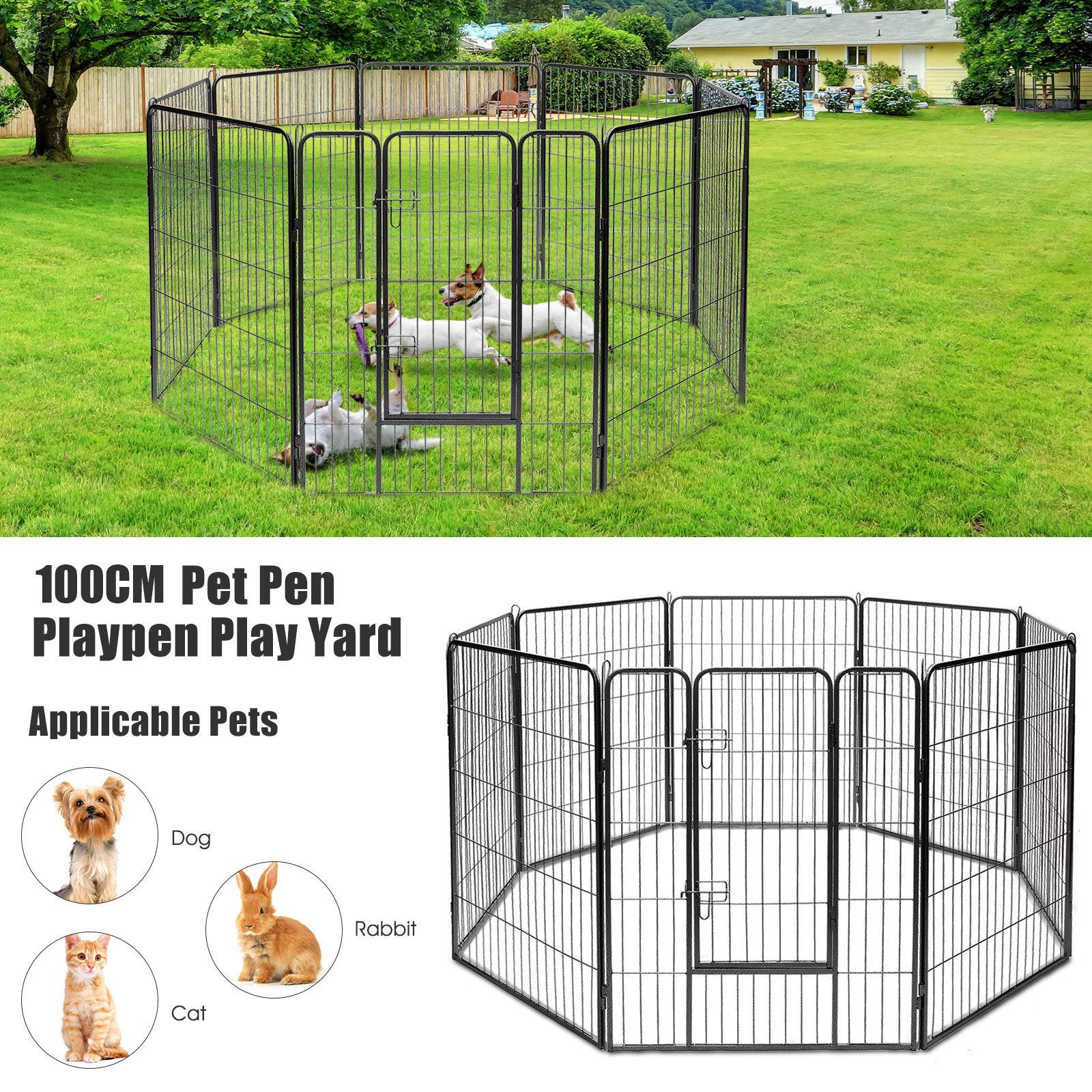 Costway 8 Panel Dog Fence Metal Folding Pet Enclosure 100cm