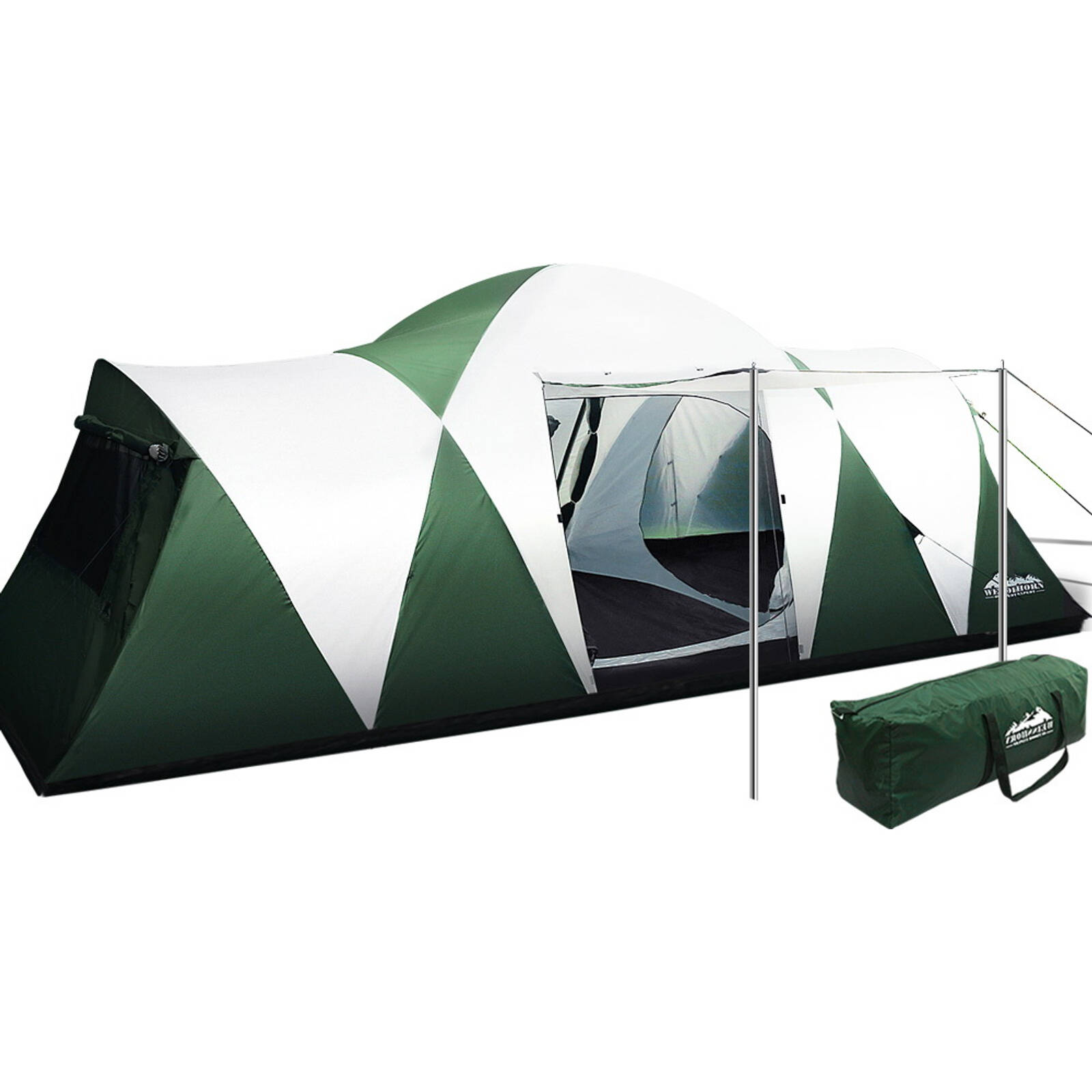 Weisshorn Family Camping Tent 12 Person Tents 3 Rooms Green Bunnings Australia