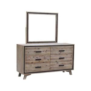 Dresser with 6 Storage Drawers in Solid Acacia With Mirror in Silver Brush Colour