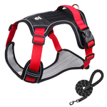 Furbulous Tactical Dog Harness Adjustable No Pull Pet Harness Reflective Working Training Dog Harness with 1.5m Lead - Red XL
