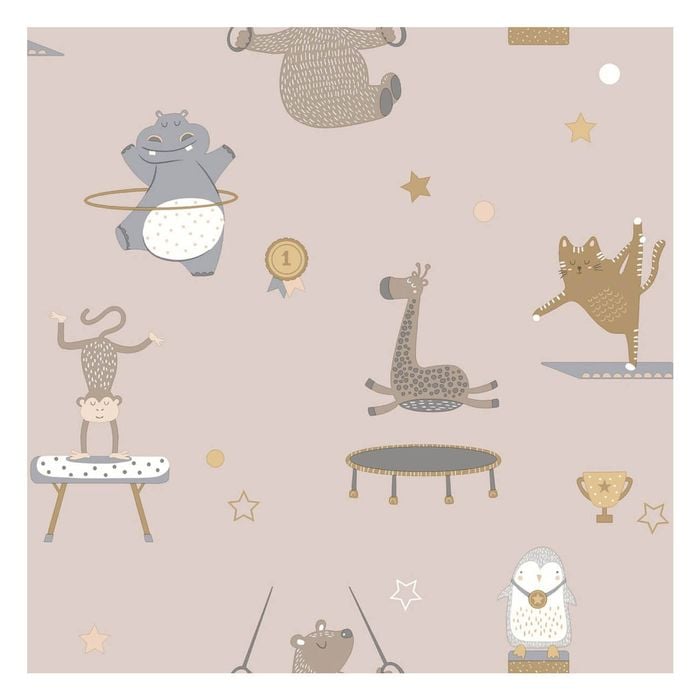 Animal Gymnastics Pink Wallpaper  53cm x 10.05m