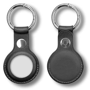 2 Pack MEZON Black PU Leather Protective Case Holder for Apple AirTag with Keychain Ring