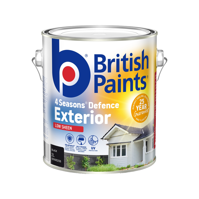British Paints 2L Black Low Sheen 4 Seasons Exterior Paint