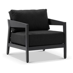 Bronte 1 Seater Outdoor Aluminium Lounge Charcoal & Denim Grey Cushions