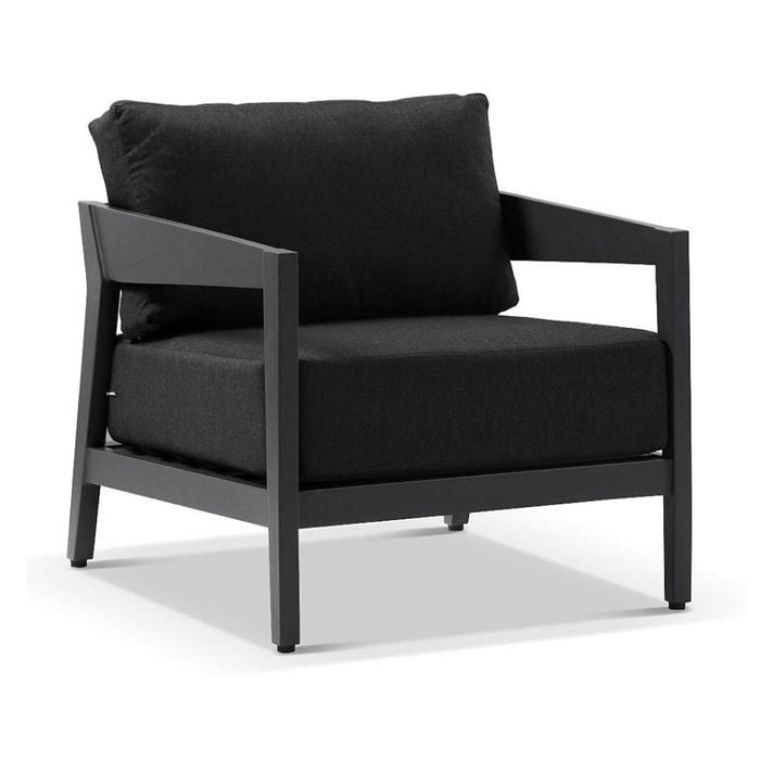 Bronte 1 Seater Outdoor Aluminium Lounge Charcoal & Denim Grey Cushions