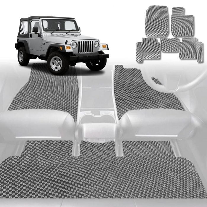 6D Diamond Car Floor Mats for Jeep Wrangler 2006-2018-Full Set-Grey-Outback GT