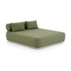 Norfolk Outdoor Aluminium Double Sun Lounge Daybed White With Side Table & La Palma Green Cushions