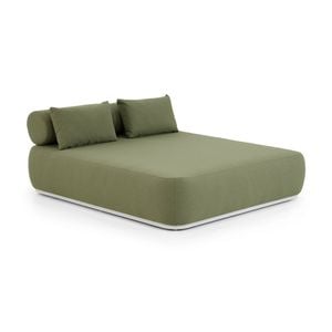 Norfolk Outdoor Aluminium Double Sun Lounge Daybed White With Side Table & La Palma Green Cushions