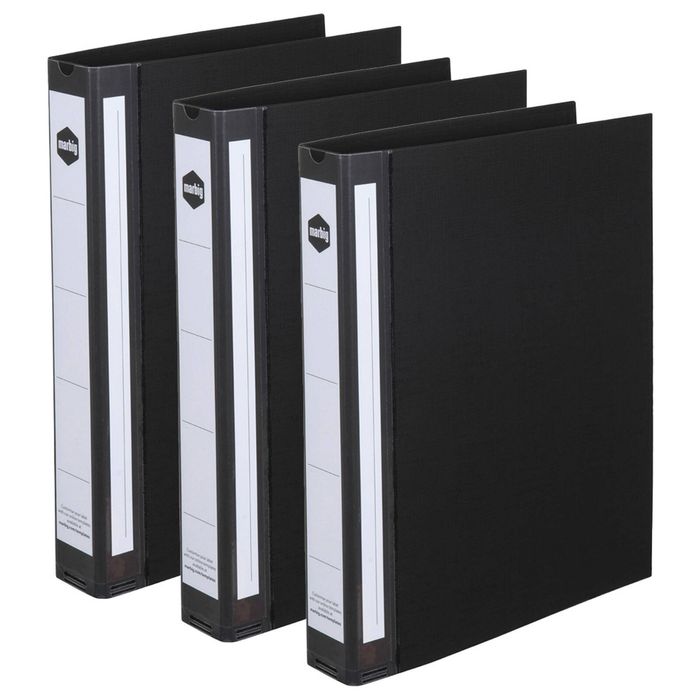 3x Marbig Deluxe Pe 4 D-ring 25mm A4 Binder Paper/stationery File Organiser Blk