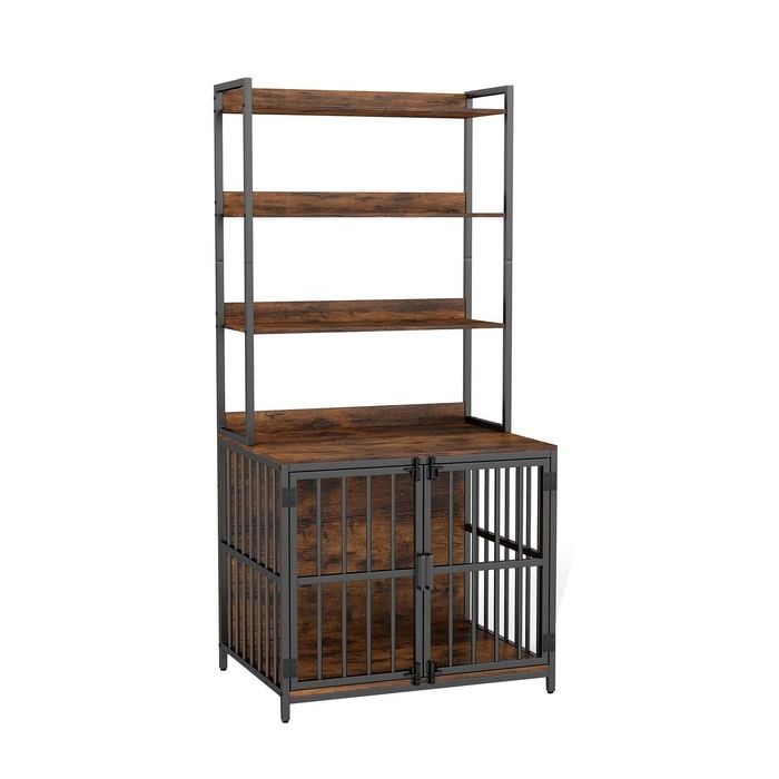Costway Dog Cage Crate Wooden Metal Dog Kennel Cabinet Bookcase