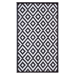 Fab Habitat 120x179cm Black And White Aztec Monochrome Recycled Plastic Outdoor Rug
