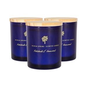 3x Scented Candles - 130g - Patchouli & Rosewood - Sweet Creamy Fragrance Jarred Long Burn Home Fragrance Candle