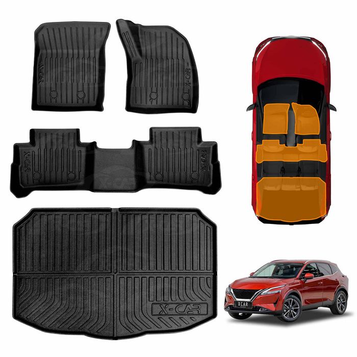 3d Floor Mats Boot Liner Set For Nissan Qashqai J12 Series 2022-onwards All Weather Heavy Duty Cargo Car Trunk Luggage Tray
