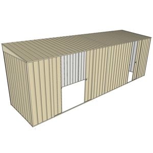 Build-a-Shed 1.5 x 6 x 2m Skillion Double and Single Sliding Side Doors Shed - Cream