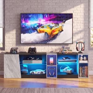 Advwin 160cm LED TV Unit Cabinet Gaming Entertainment Center w/ Adjustable Glass Shelves & Cabinet Black