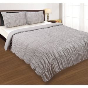 Ruched Silver Quilt Cover Set Double
