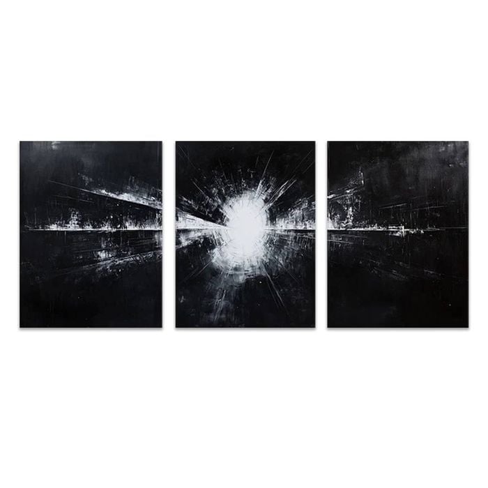 3pcs Abstract Black and White Light Print 100% Australian Made 3 x 40x60cm (Metal Print)