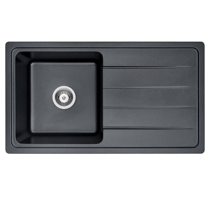 Amelie Deauville 864mm Quartz Sink W Drainer Matte Black