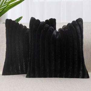 Gioia Casa Faux Fur Cushion Covers - Black, 45cm x 45cm (Pack of 2)