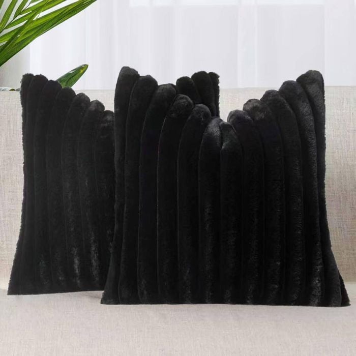 Gioia Casa Faux Fur Cushion Covers - Black, 45cm x 45cm (Pack of 2)
