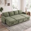 Advwin 253cm 4 Seater Sofa Bed w/ Storage Chaise U Shape Chenille Pull Out Couch Bed Convertible Sleeper Chaise Green