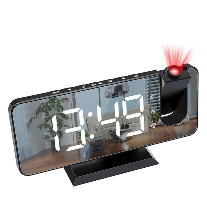 Catzon Led Mirror Alarm Clock With Projection Display Auto Dimmer-black