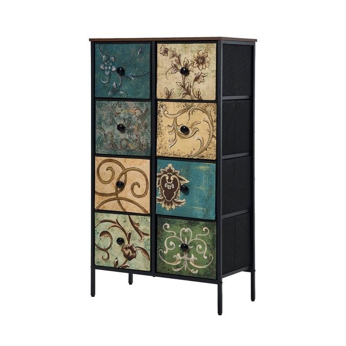 Oikiture 8 Chest of Drawers Fabric Storage Cabinet Retro Dresser Vintage Tallboy
