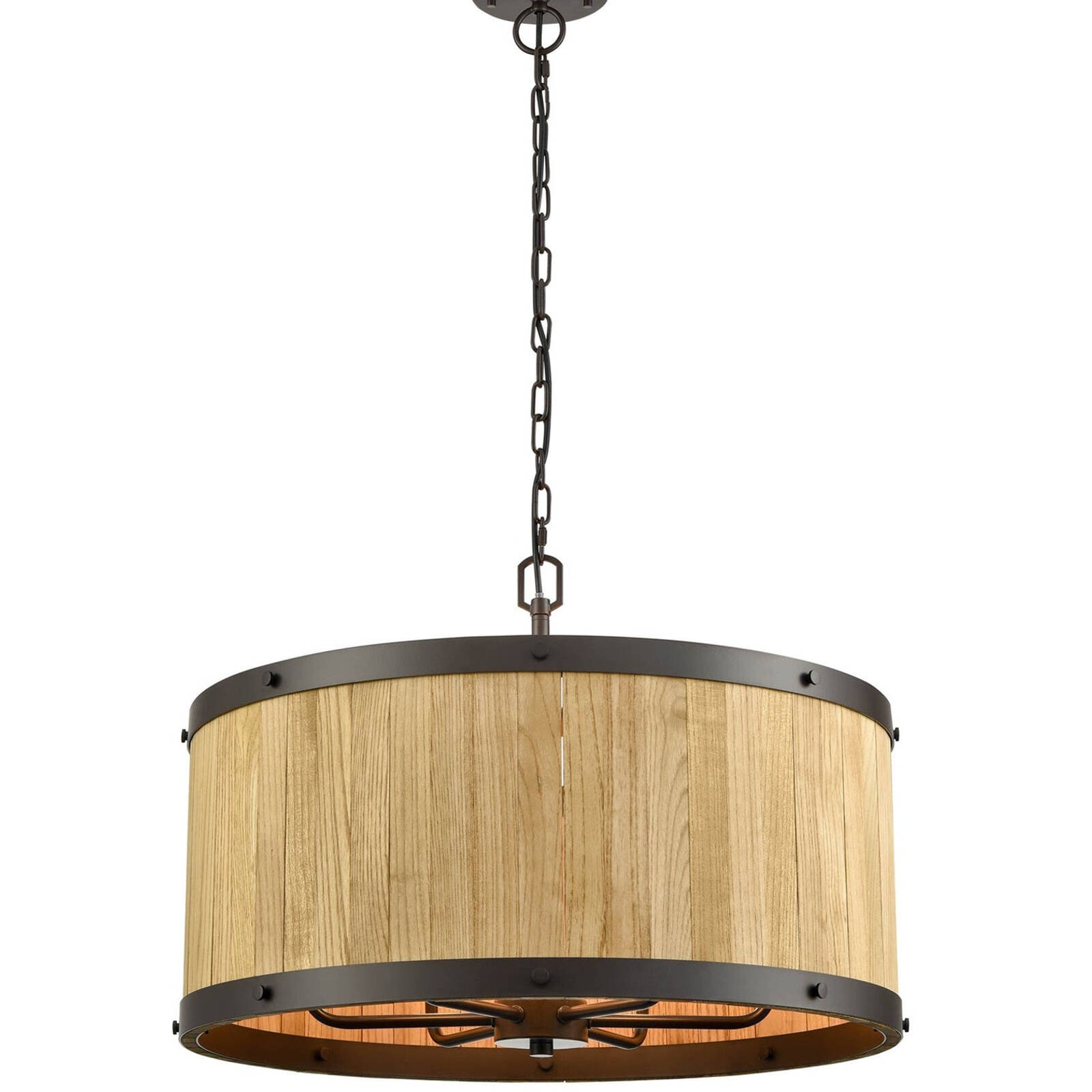 CLA Lighting Barrique Retro Drum Wood Pendant Light Large Bronze product image