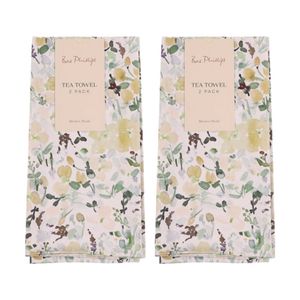 2x 2pc Bas Phillips Printed Linen Looks Tea Towel Set Cotton Green Wonderland