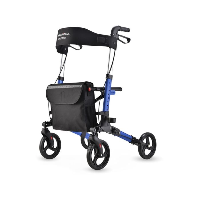 EQUIPMED Foldable Aluminium Walking Frame Rollator with Bag and Seat, Blue