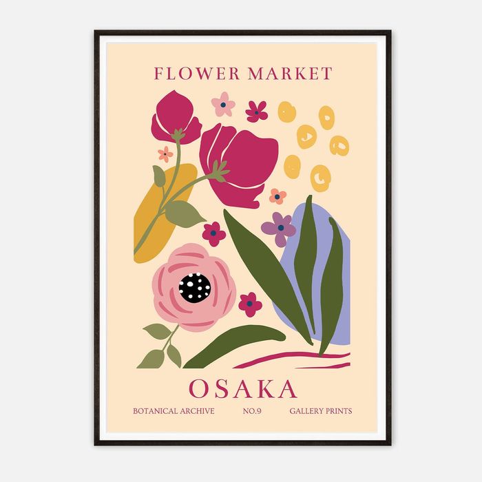 Galrie Vibrant Flower Market Osaka Wall Art Print - Stunning Botanical Home Decor, Black Frame, A3 30 x 42cm (12 x 16inch)