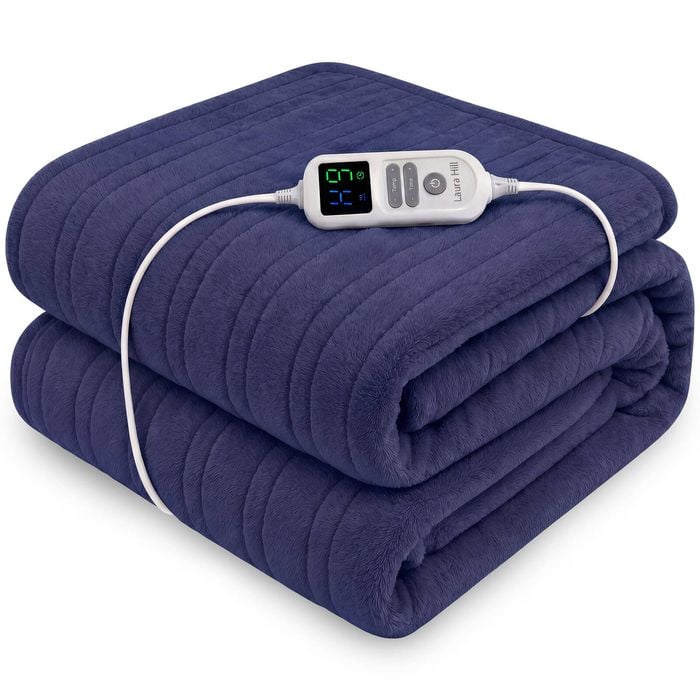 Laura Hill Xl Electric Heated Blanket Throw Soft Coral Fleece With 10 Heat Settings - Blue