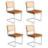 Oikiture 4x Rattan Dining Chair Cesca Replica Cantilever PU Leather Padded Brown