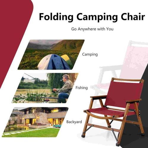 Costway Foldable Camping Chair Bamboo Red Bunnings Australia