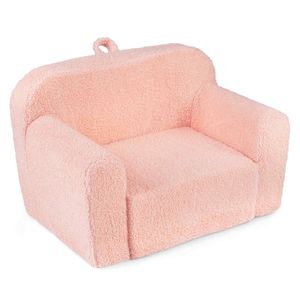 Costway Kid Foam Couch Teddy Fleece Sofa Reading Chair Gift Pink