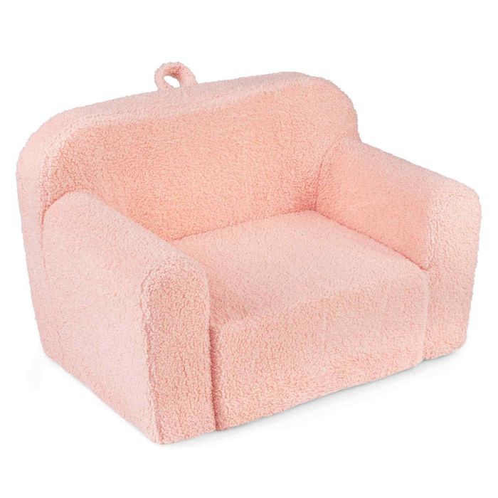 Costway Kid Foam Couch Teddy Fleece Sofa Reading Chair Gift Pink
