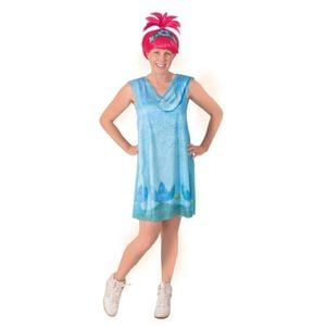 Trolls Poppy Fun Movie Character Halloween Costume with Pink Wig and Dress, Large
