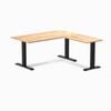 Desky Fixed Height Natural Timber Rubberwood L-shape Office Desk 1500x1550mm Matte Black Frame