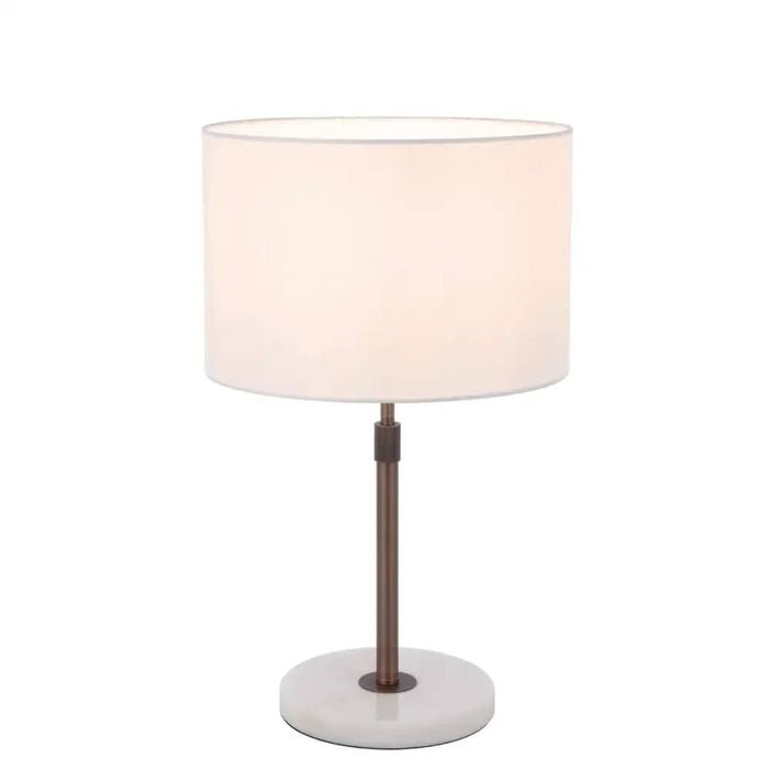 Telbix Placin Vintage Table Desk Lamp Light Fabric Metal Marble Bronze Ivory White Marble