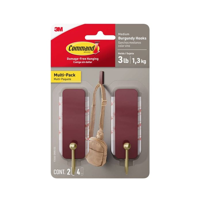 Command Medium Burgundy Adhesive Hook - 2 Pack