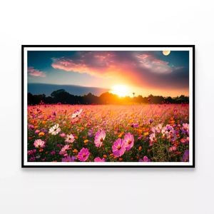 Cosmos Flower Field in Sunset  Print 100% Australian Made 90x60cm  (Poster)