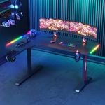 Advwin 160cm Black L Shaped Gaming Desk RGB LED Light Computer Desk